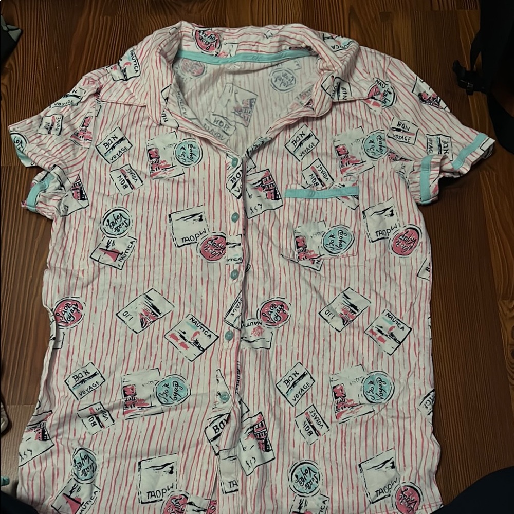 Nautica Pink and Blue Print Pajama Top